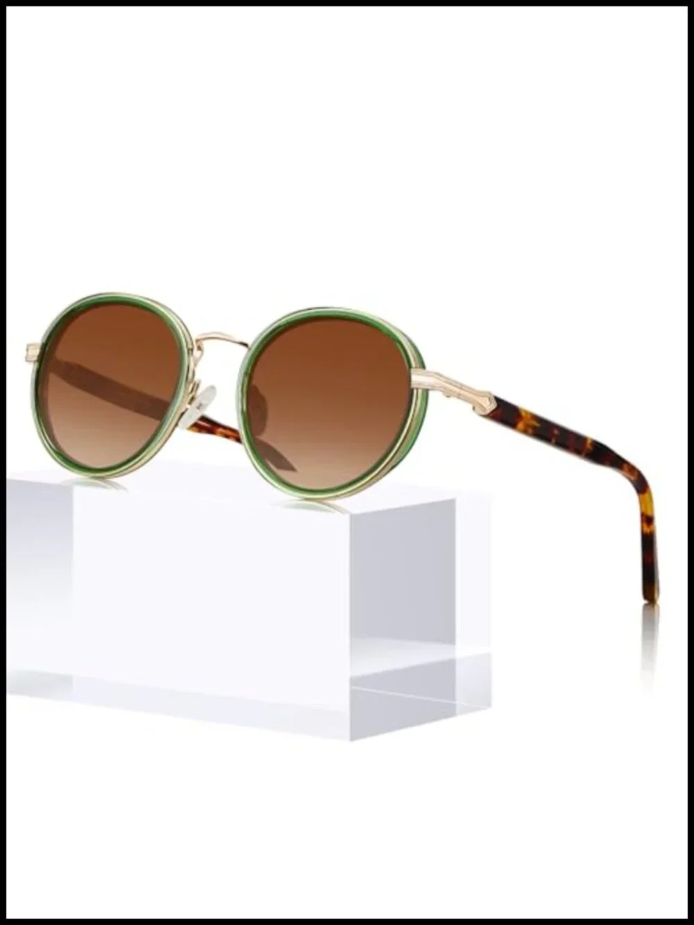 Retro Round Sunglasses for Women Polarized UV Protection Acetate-Metal Frame